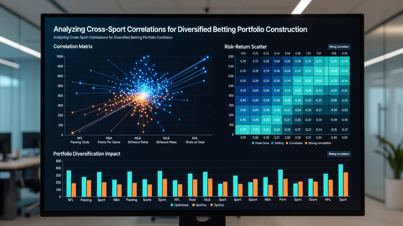 Infographic illustrating diversified betting allocation across soccer, basketball, tennis, and horse racing with correlation heatmaps