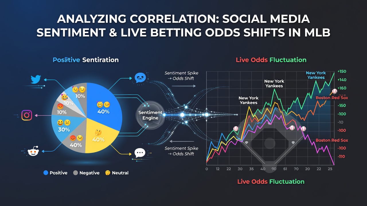 Social media analytics dashboard showing sentiment trends alongside live MLB betting odds movements