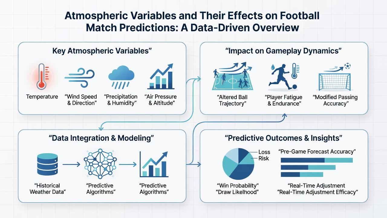 Data visualization charts displaying atmospheric variables correlation with football match statistics