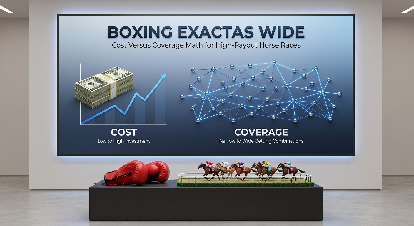A vibrant racetrack scene with horses charging down the stretch, highlighting the intensity of exacta betting opportunities in large-field races