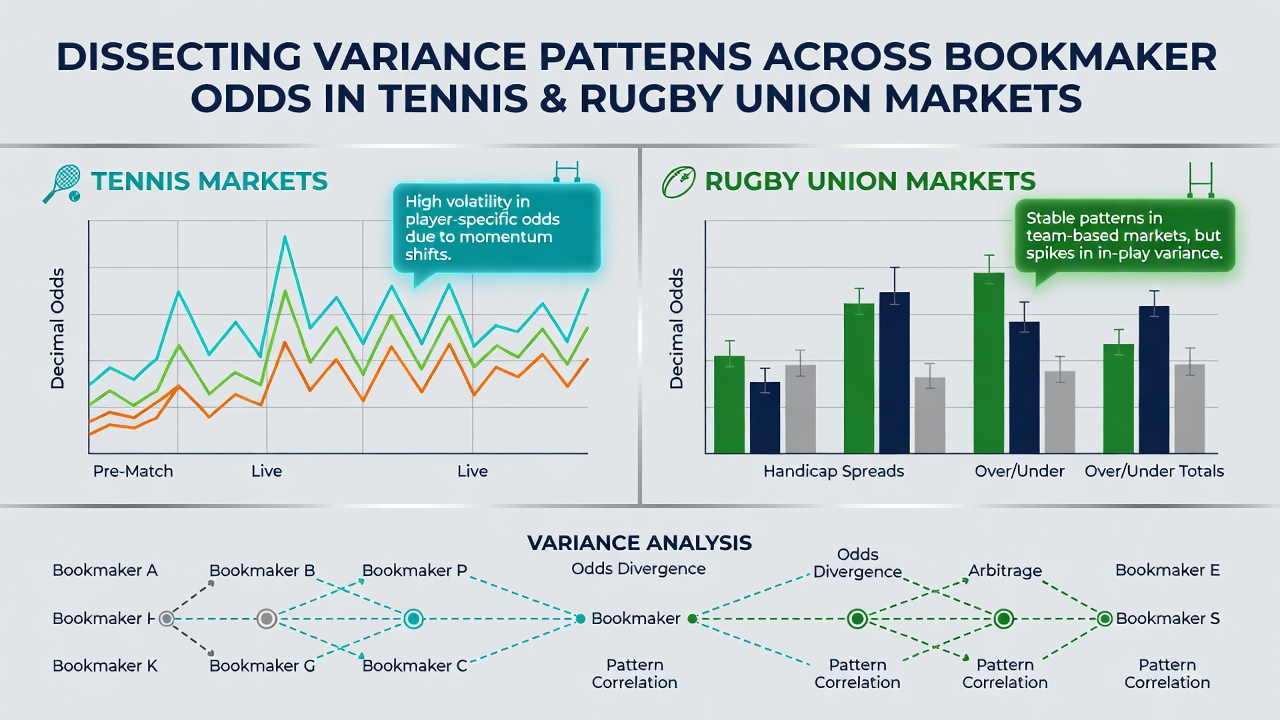 Bookmaker odds boards showing tennis and rugby union match lines with visible price differences