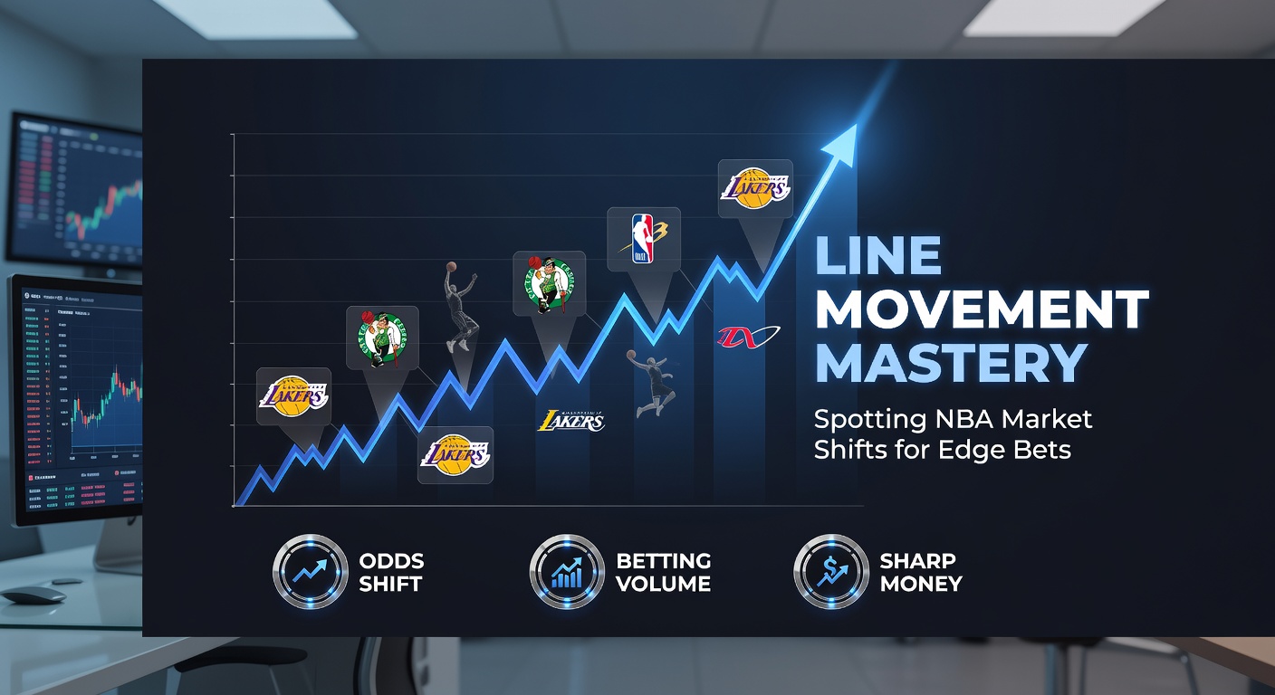 Graph showing NBA betting line shifts over time with arrows indicating movement toward favored teams