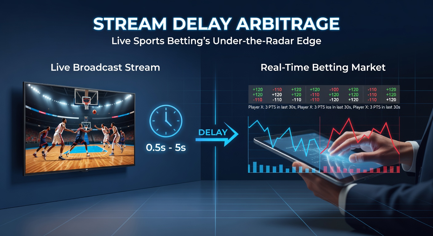 Close-up of a bettor's screen displaying split feeds: one with a frozen soccer goal moment and another with pre-adjustment odds, illustrating the core of stream delay exploitation
