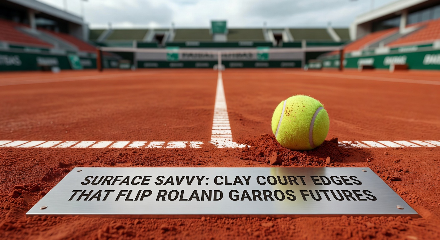 Clay court tennis rally at Roland Garros with red dirt baseline and players sliding into shots under Parisian sky